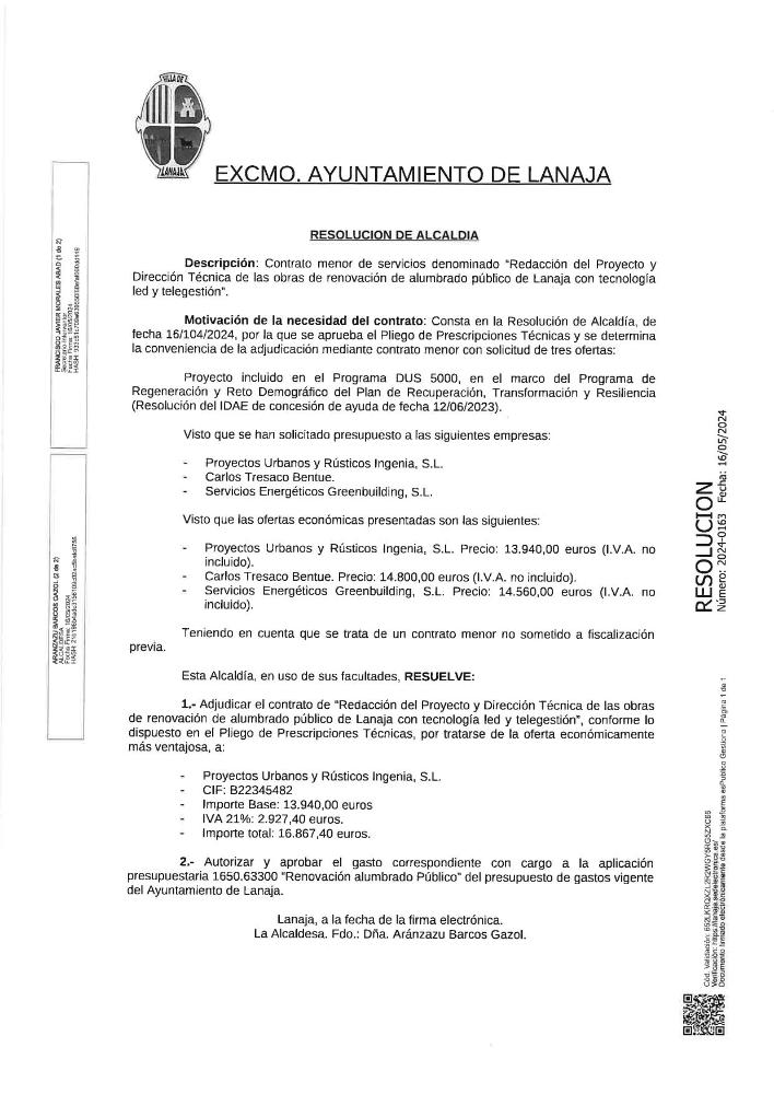 Imagen RENOVACION DEL ALUMBRADO PUBLICO DE LANAJA